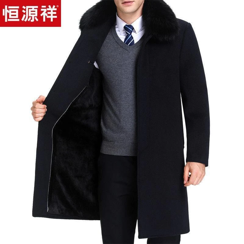 冬季加厚中老年爸爸男士男装毛呢风衣中长款呢大衣外套 韩版宽松