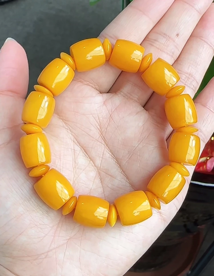 【齐福珠宝】11mm天然琥珀焦皮桶珠手串（多样性发其一)