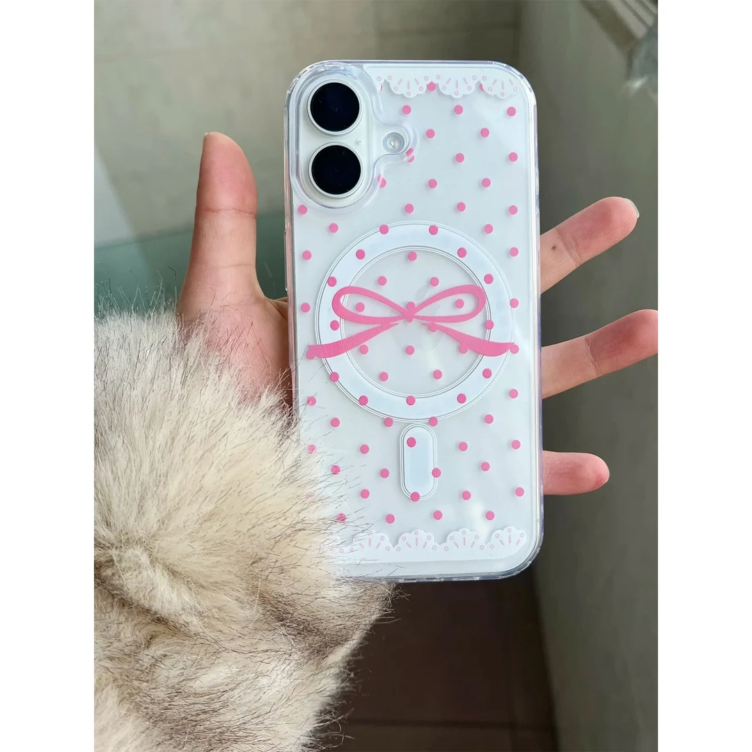 BANCA波点蝴蝶结适用苹果16/17promax磁吸手机壳iPhone15/14透明1