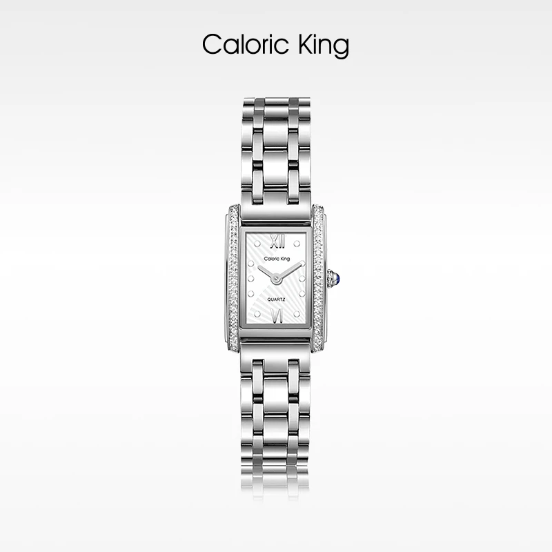 凯卡思Caloric King【小坦克】时尚小方表钢带进口机芯手表女款镶钻