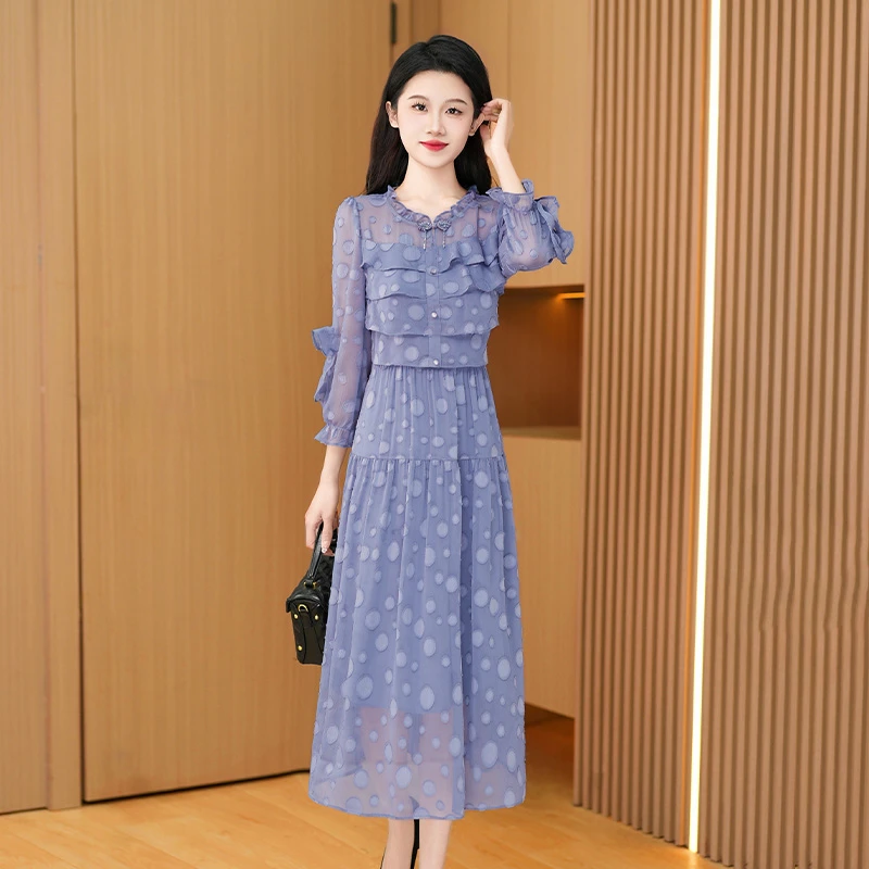 优雅新款气质时尚大气减龄休闲收腰显瘦连衣裙24566-DXD