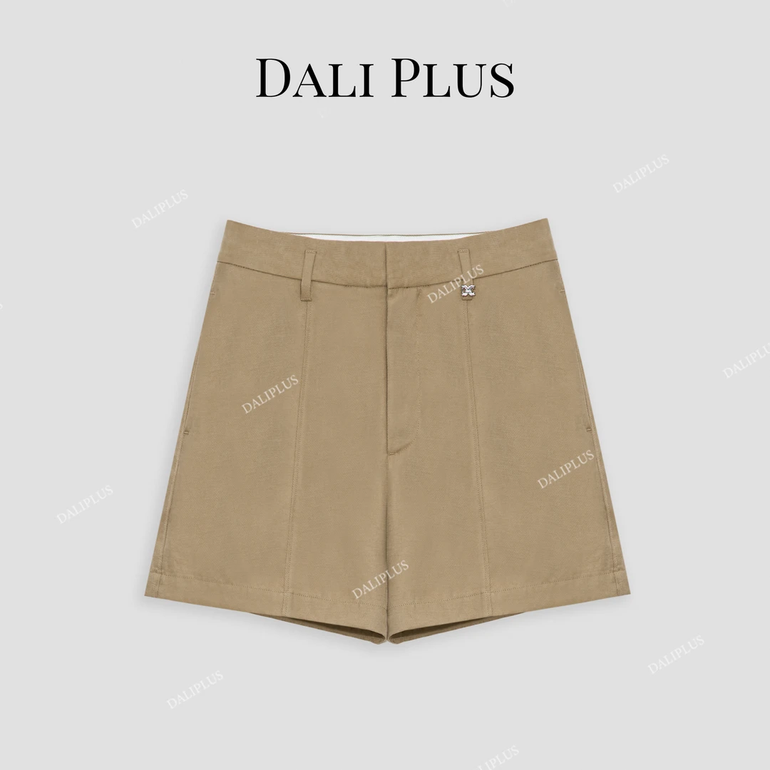 DALI PLUS重磅重磅天丝卡其色斜纹肌理通勤A字直筒短裤-D4SZ0063