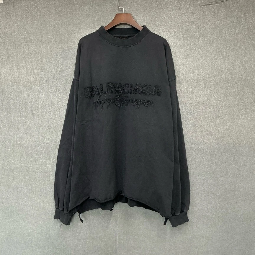 99新 Balenciaga/巴黎世家 （pm）字母贴布破坏做旧长袖 3码/8459