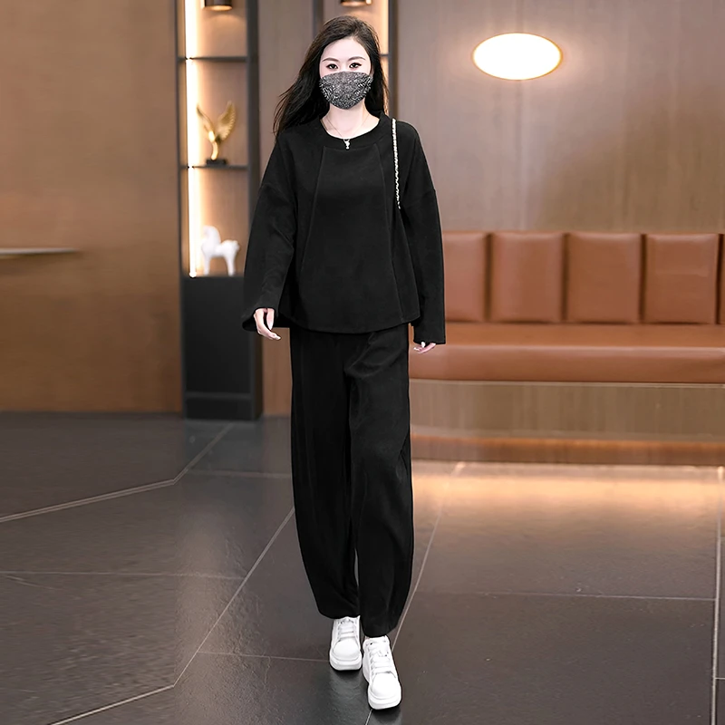 大码女装2025秋季新款宽松休闲时尚洋气妈妈装显瘦气质拼接套装