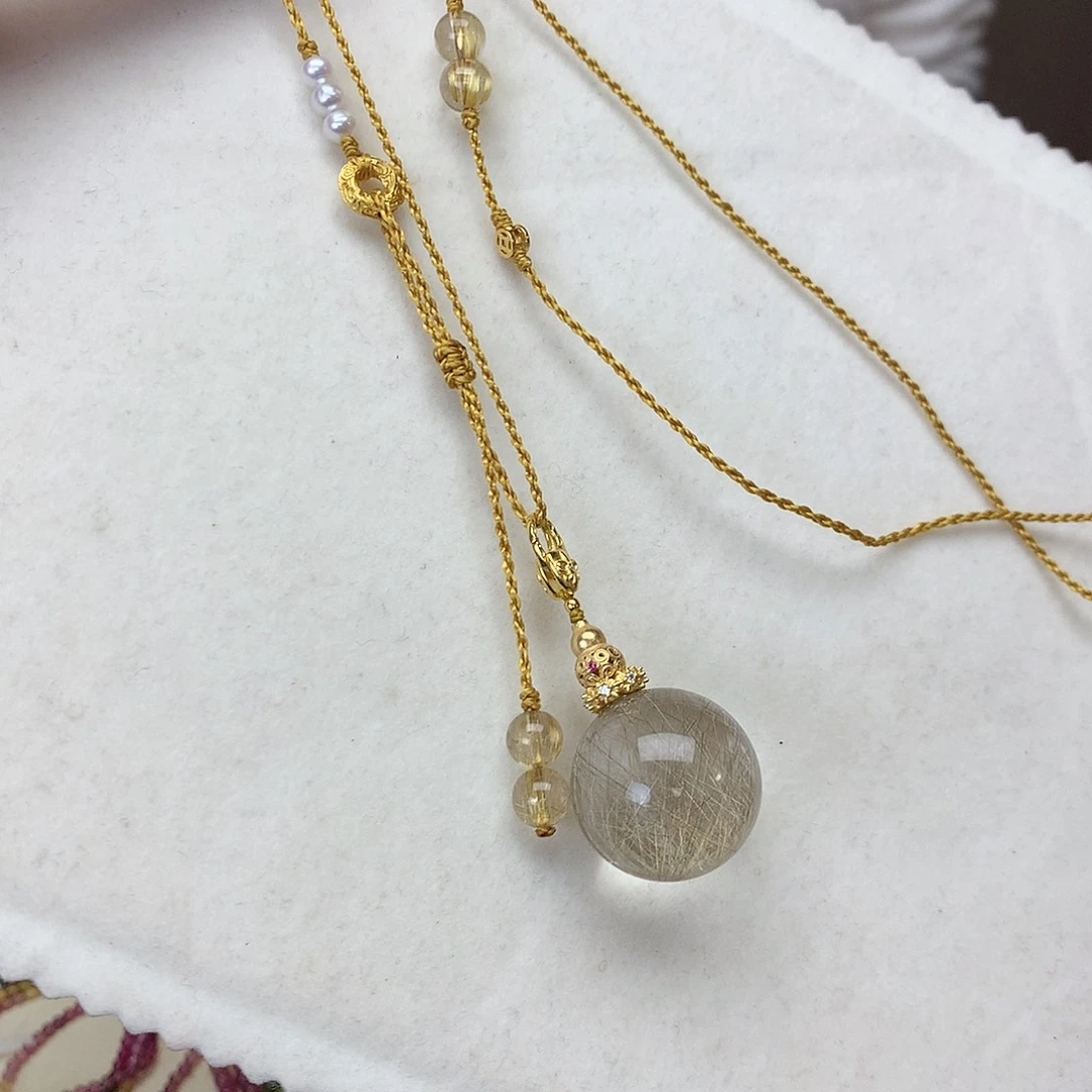 水晶颈饰银S925镀金镶嵌