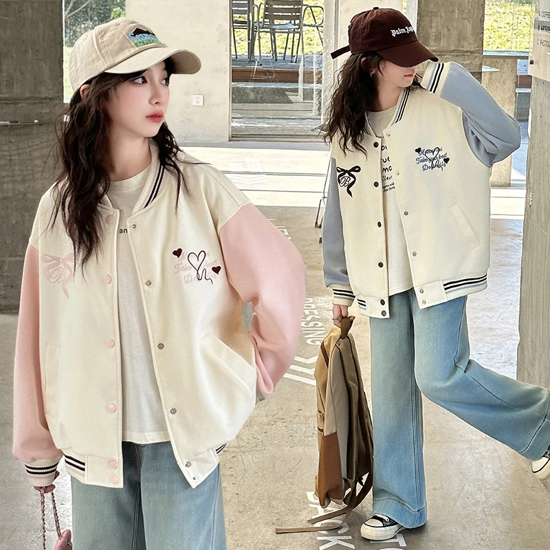 女童外套春秋2025新款6-12岁15岁洋气中大童小女孩休闲运动棒球服