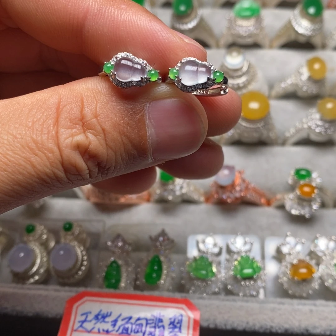 翡翠耳饰银S925镶嵌耳包