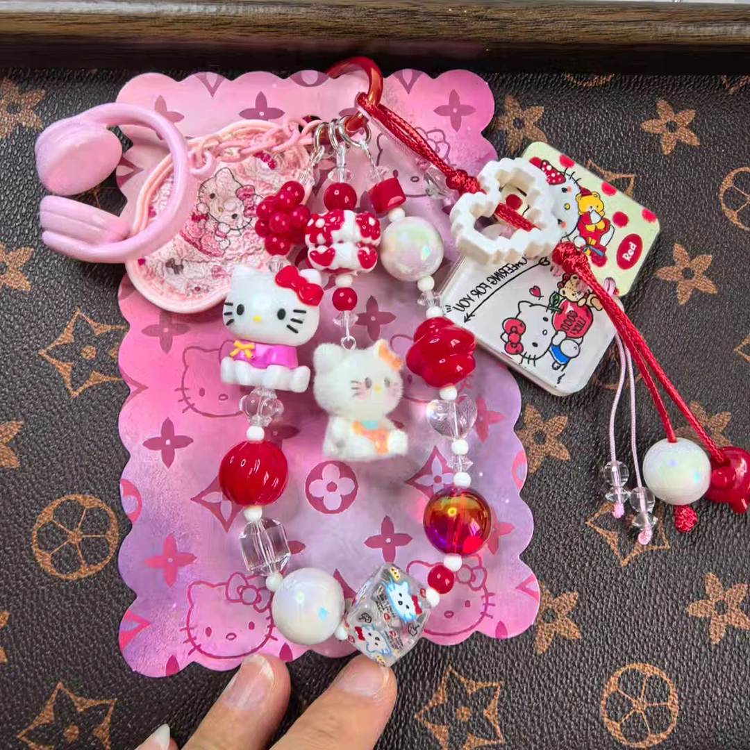 可爱卡通kt猫与玛丽猫手机挂件背包钥匙扣防丢串珠小挂件