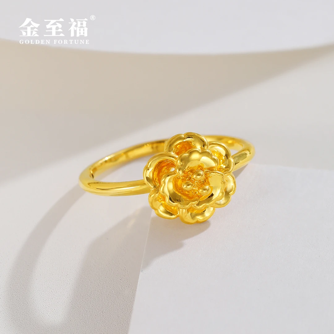金至福足金5D牡丹花戒指国潮经典时尚大气轻奢立体送妈妈送长辈