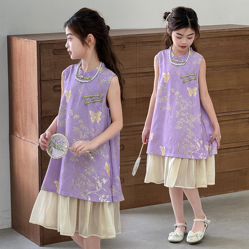 女童夏季旗袍裙子2025新款汉服国风女孩新中式儿童夏款公主连衣裙