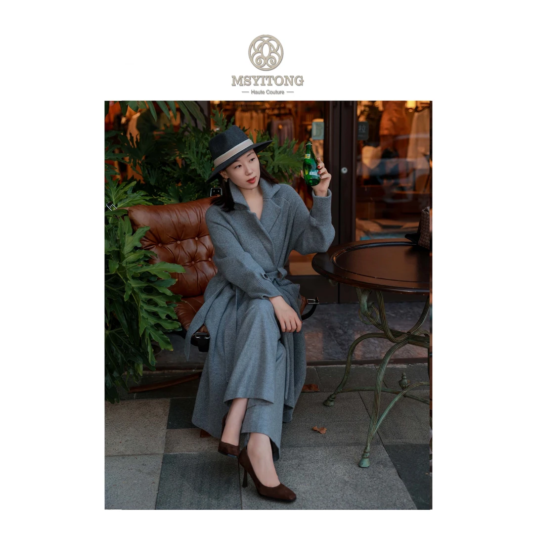 【MSYITONG高定】意大利CARAGGI全羊绒高级灰贵族驼双排扣袖绊大衣