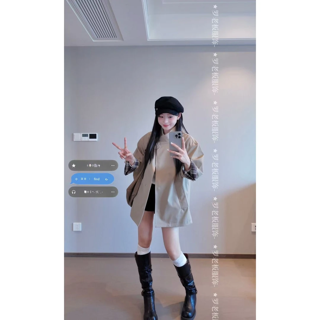 早秋2025新款英伦风复古高级撞色设计感女小个子宽松外搭风衣外套