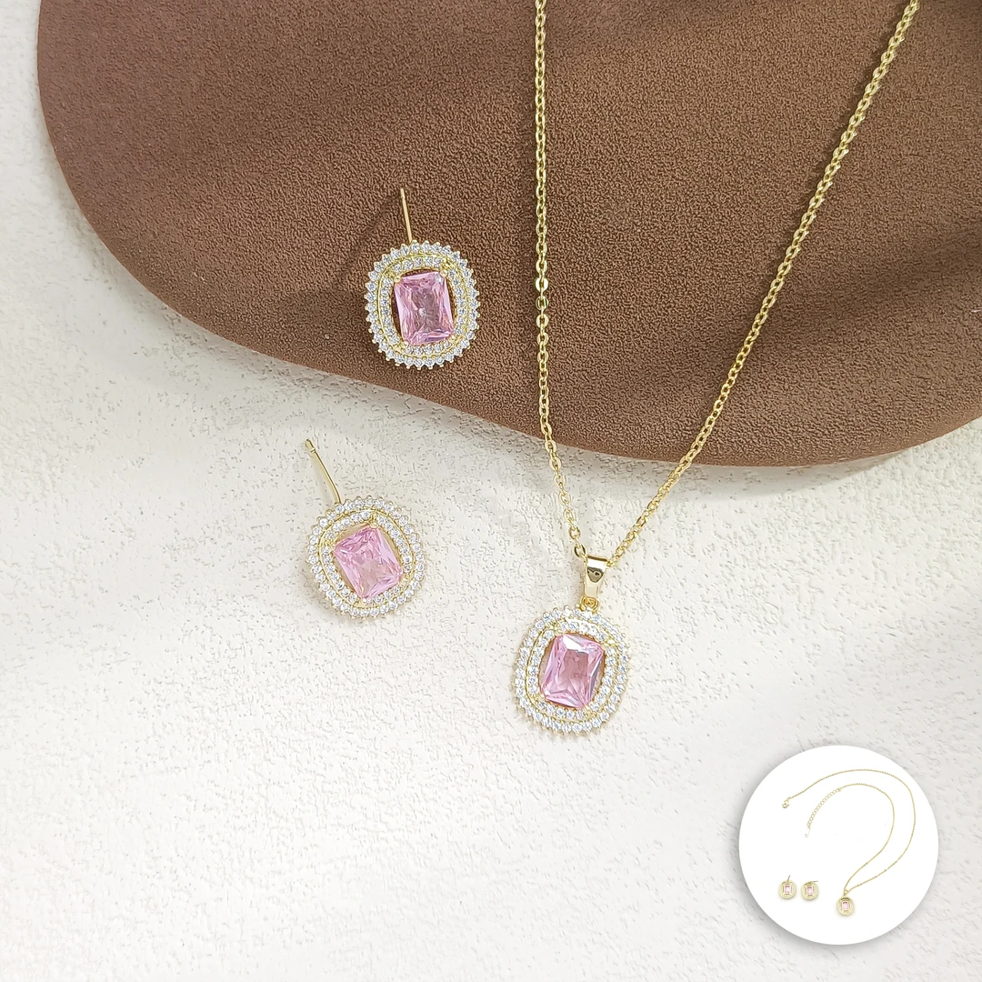 铜合金合成锆石项链 WASLX-006672【风絮簪香】项链+耳饰 套装精致