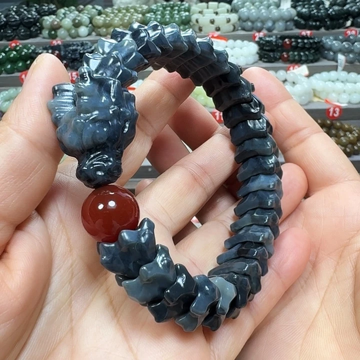 未镶嵌手链和田玉新疆青花龙骨