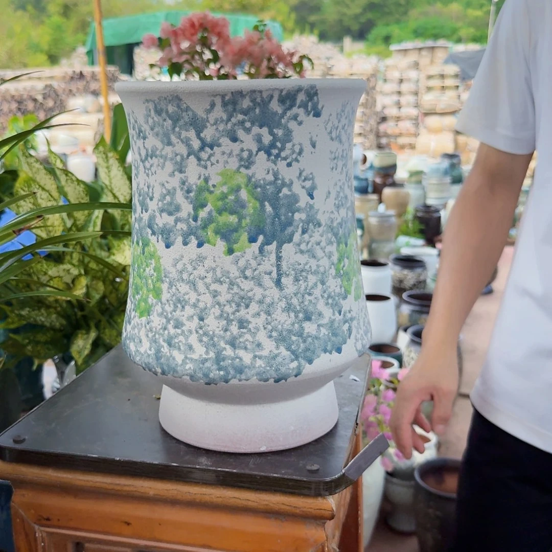紫砂花盆口20高30（一个束腰白色姹寂