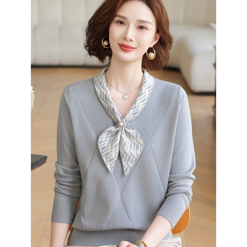 妈妈秋装新款针织打底衫时尚减龄上衣中老年女春秋季洋气毛衣套装