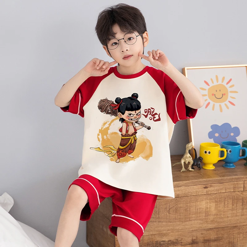 男童睡衣夏季2025年新款哪吒儿童纯棉短袖套装卡通宝宝家居服694
