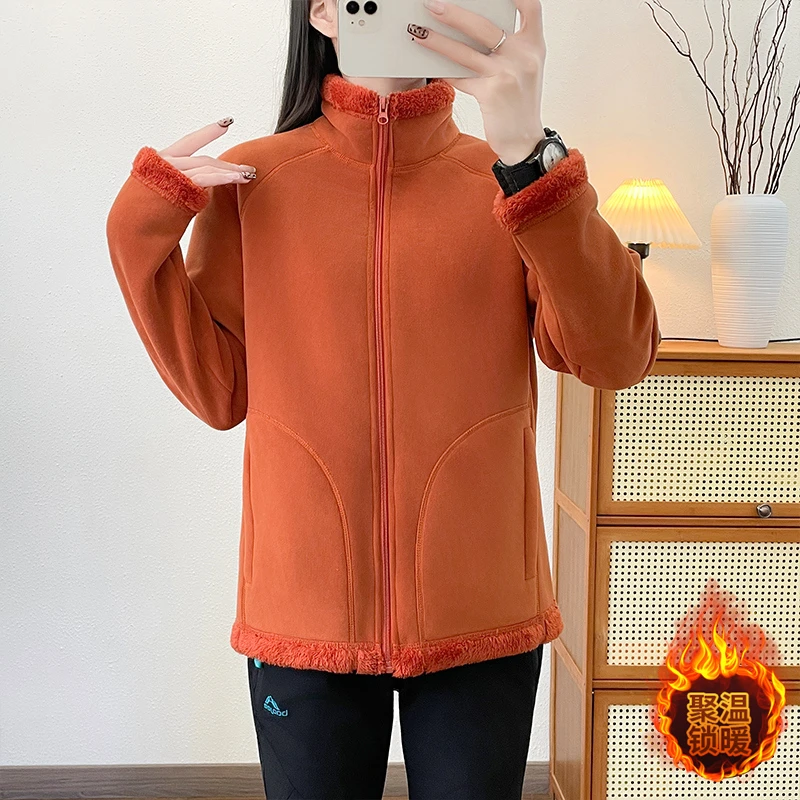 女保暖不褪色宽松型立领短外套休闲奥粒绒户外运动