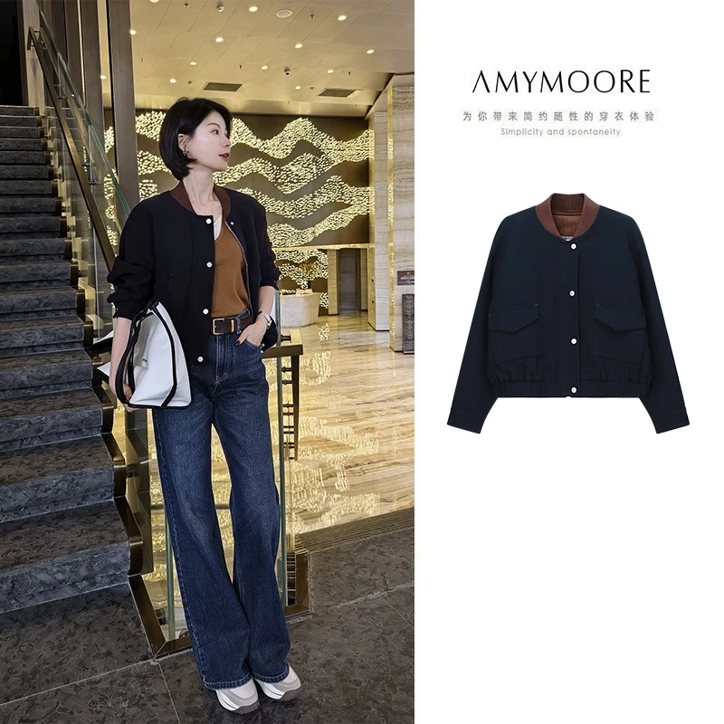AMYMOORE艾莫尔秋季女装毛呢外套宽松加厚保暖时尚休闲百搭481646