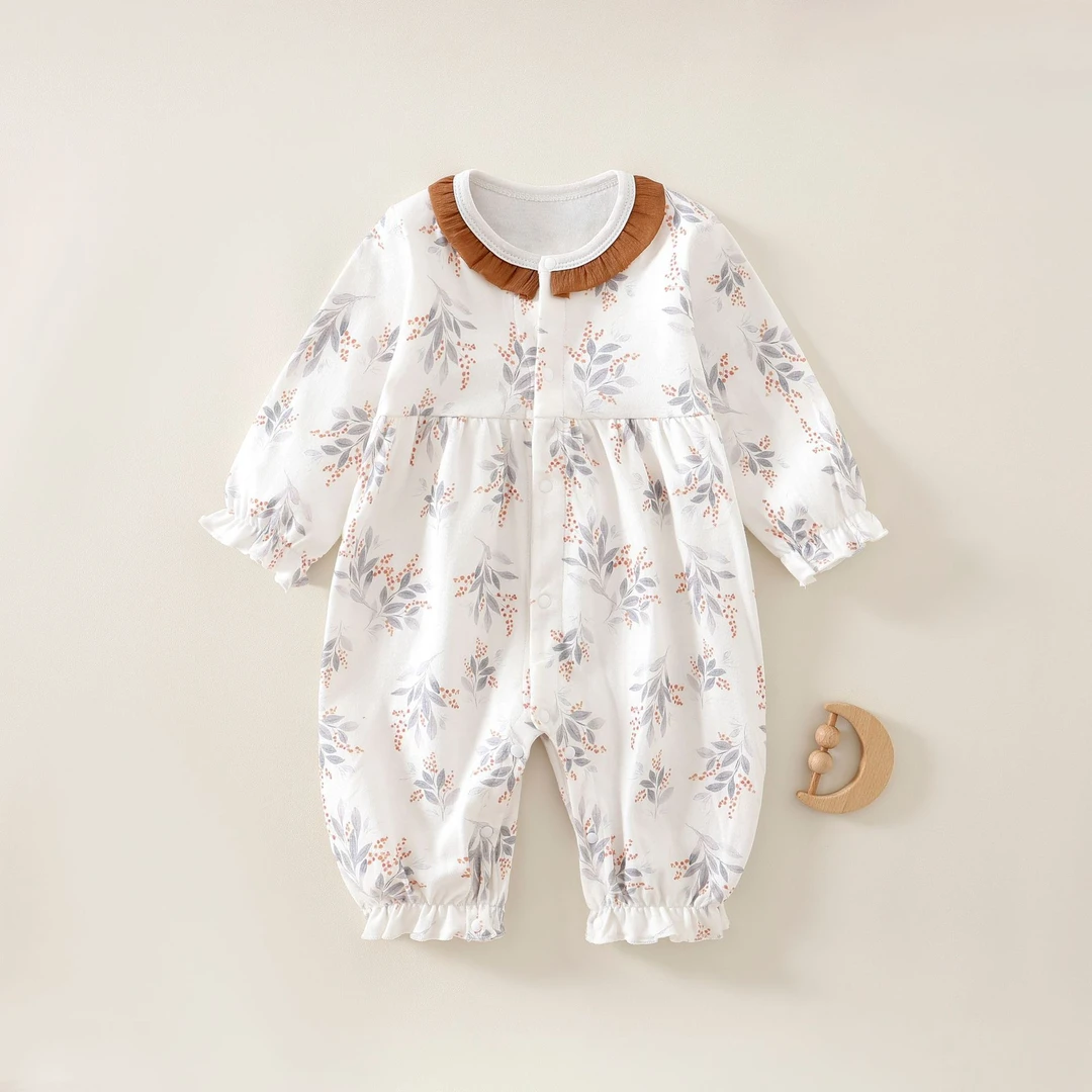 碎花新生儿棉质无骨四季款连体衣睡衣棉长袖打底衫衣哈衣婴儿2025