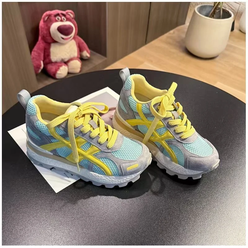 真皮透气网面8CM增高发泡底阿甘鞋女夏休闲运动跑步鞋