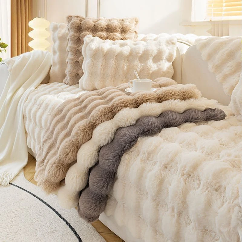2025新款兔毛绒简约A级感沙发垫冬季加厚保暖沙发套罩毛绒盖布巾