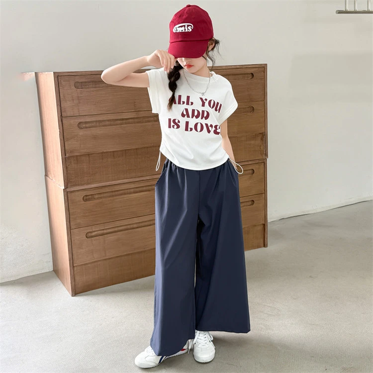 女童短袖t恤夏季2025新款中大儿童洋气薄款休闲字母体恤学院风潮T