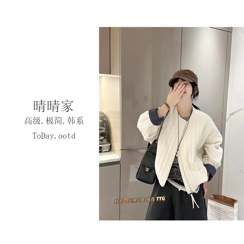 晴晴家-【韩系棉服】秋季韩系时尚休闲小香风短款拉链棉服外套622