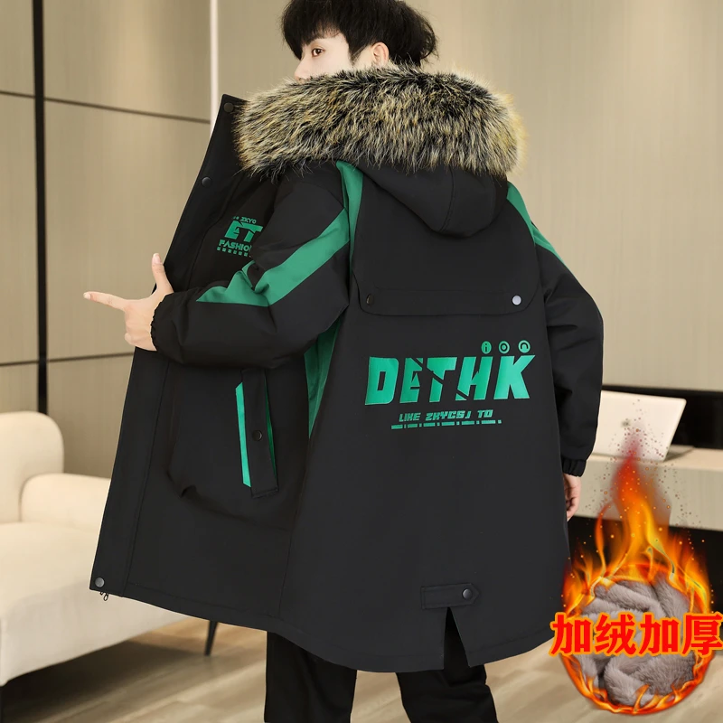冬季新款大毛领中长款加绒加厚棉衣男士保暖防寒派克服潮牌外套