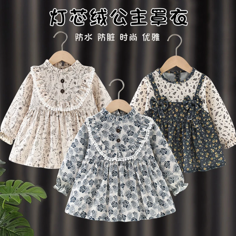 儿童反穿衣婴儿围裙宝宝罩衣秋冬女外穿公主裙子吃饭围兜防水防脏