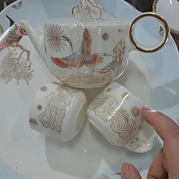 瓷片微瑕百鸟朝凤一壶两杯6666