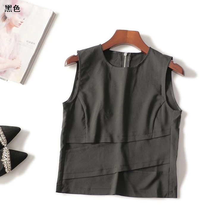 411420夏短款无袖圆领背心时尚薄款女士春夏黑色夏季