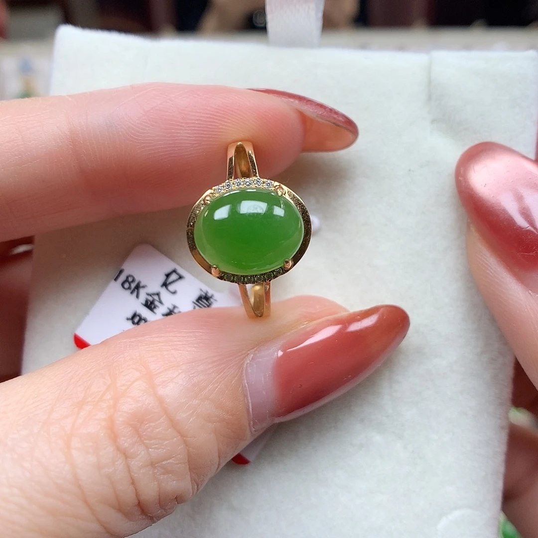 和田玉（碧玉）18K金镶嵌戒指810