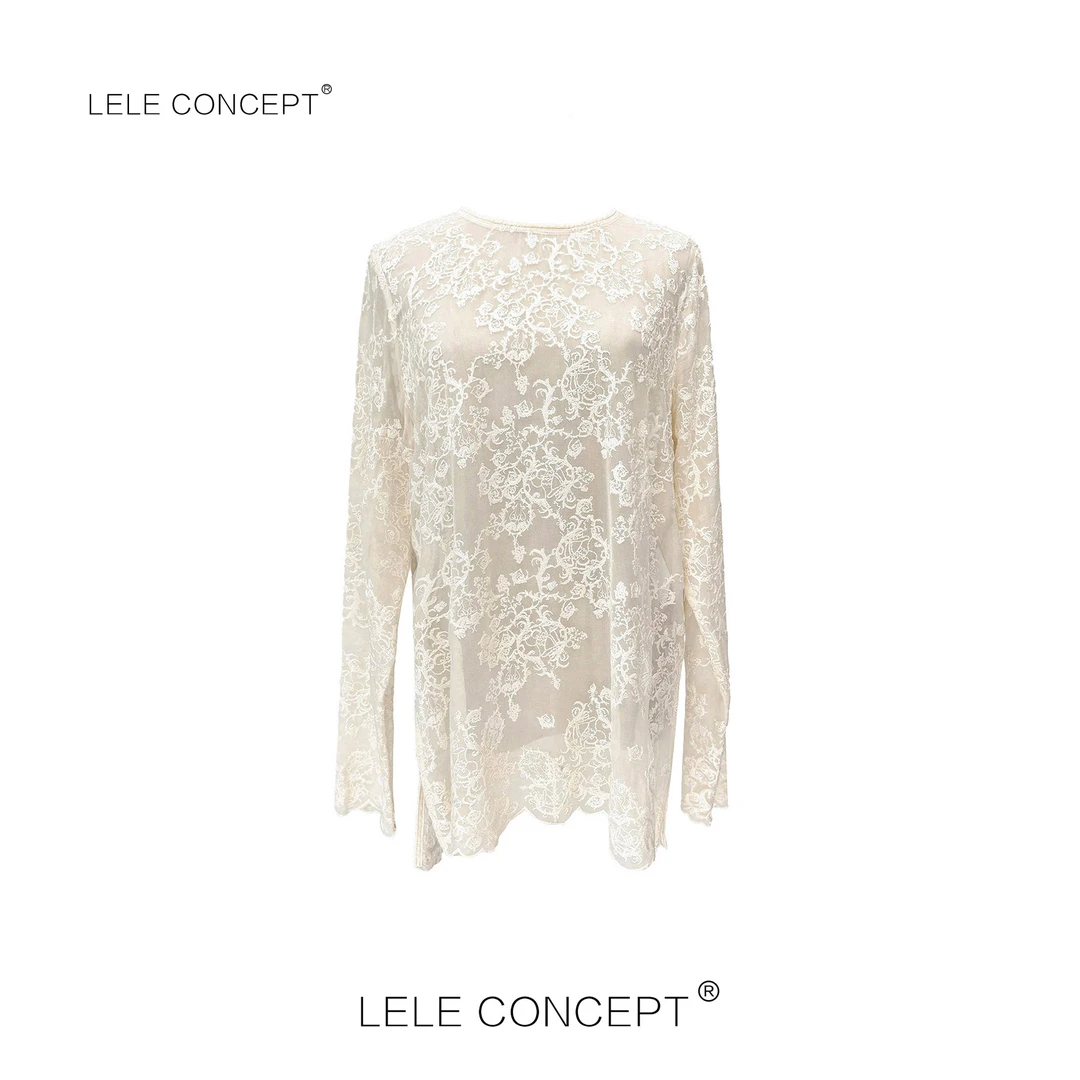 LELE CONCEPT丨【如一】微透法式轻奢蕾丝花纹两色上衣S0567
