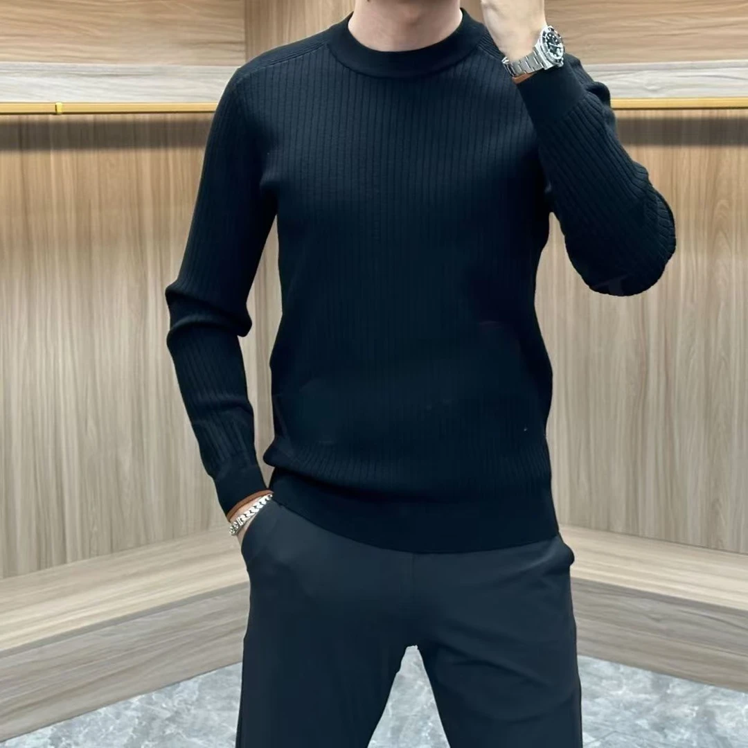 秋冬新款男士轻奢长袖针织衫毛衣时尚休闲圆领修身简约保暖打底衫
