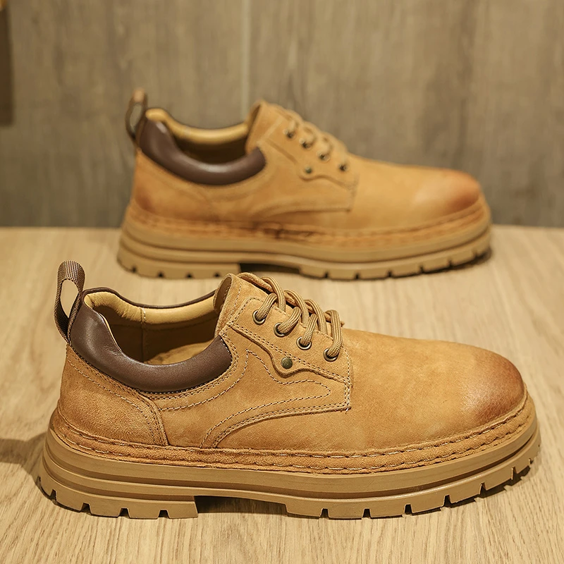 低帮工装鞋男鞋2024新款真皮复古大头皮鞋休闲户外英伦风马丁靴男