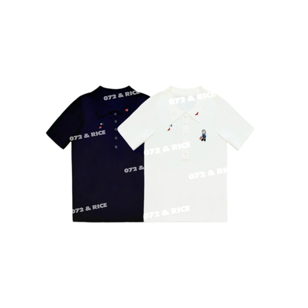 072 & RICE【花篮熊】莱赛尔 夏季休闲翻领短袖针织衫 N-32SJ89