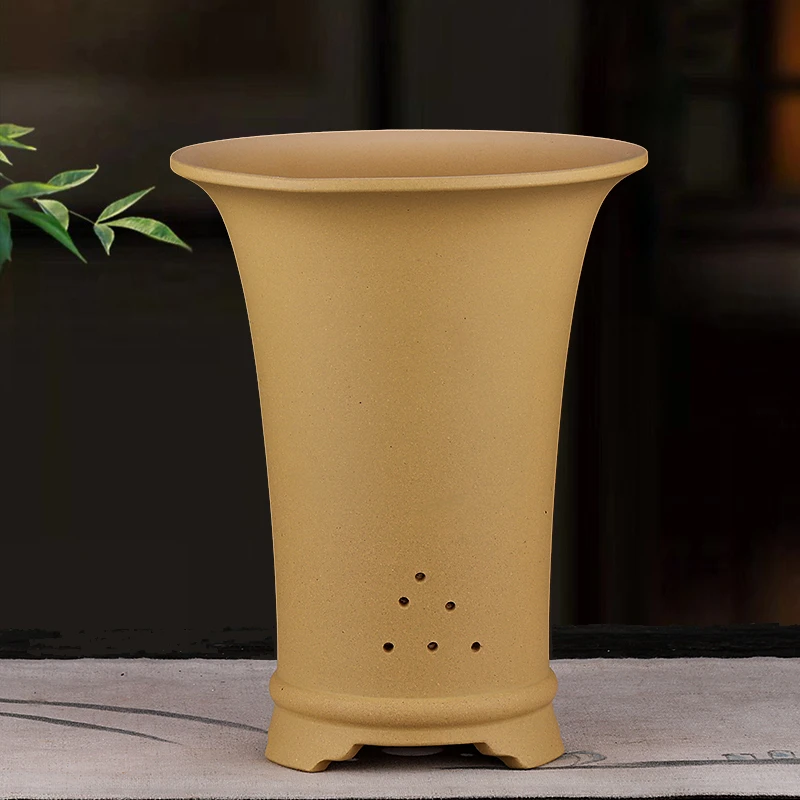 宜兴紫砂花盆绿植多肉蝴蝶兰圆形透气盆景盆古典室内兰花盆中国风