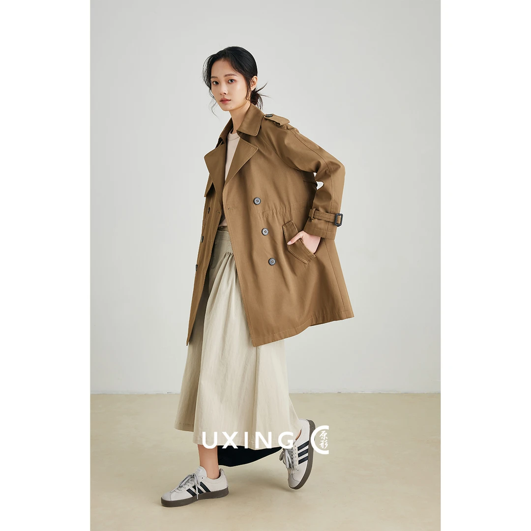 原形2026春季卡其色西装领风衣韩版设计感收腰外套U85618