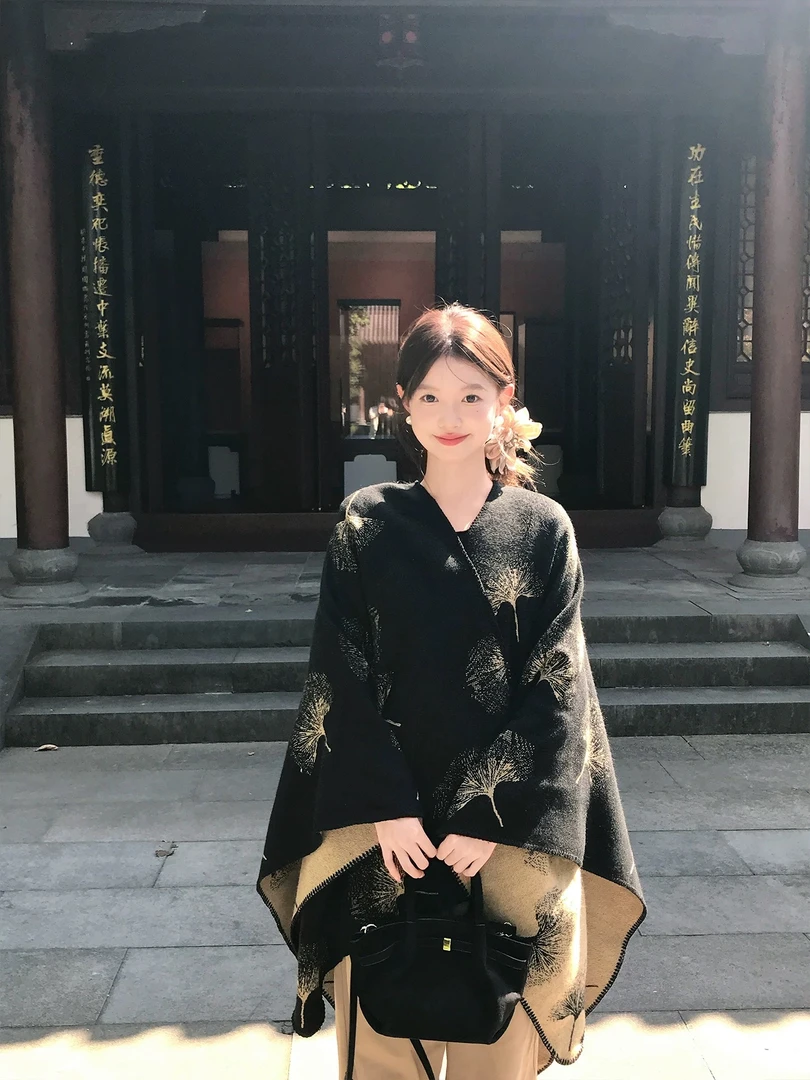 【杏秋风】女士披肩成人中国风薄款时尚针织法式宽松新中式复古外披