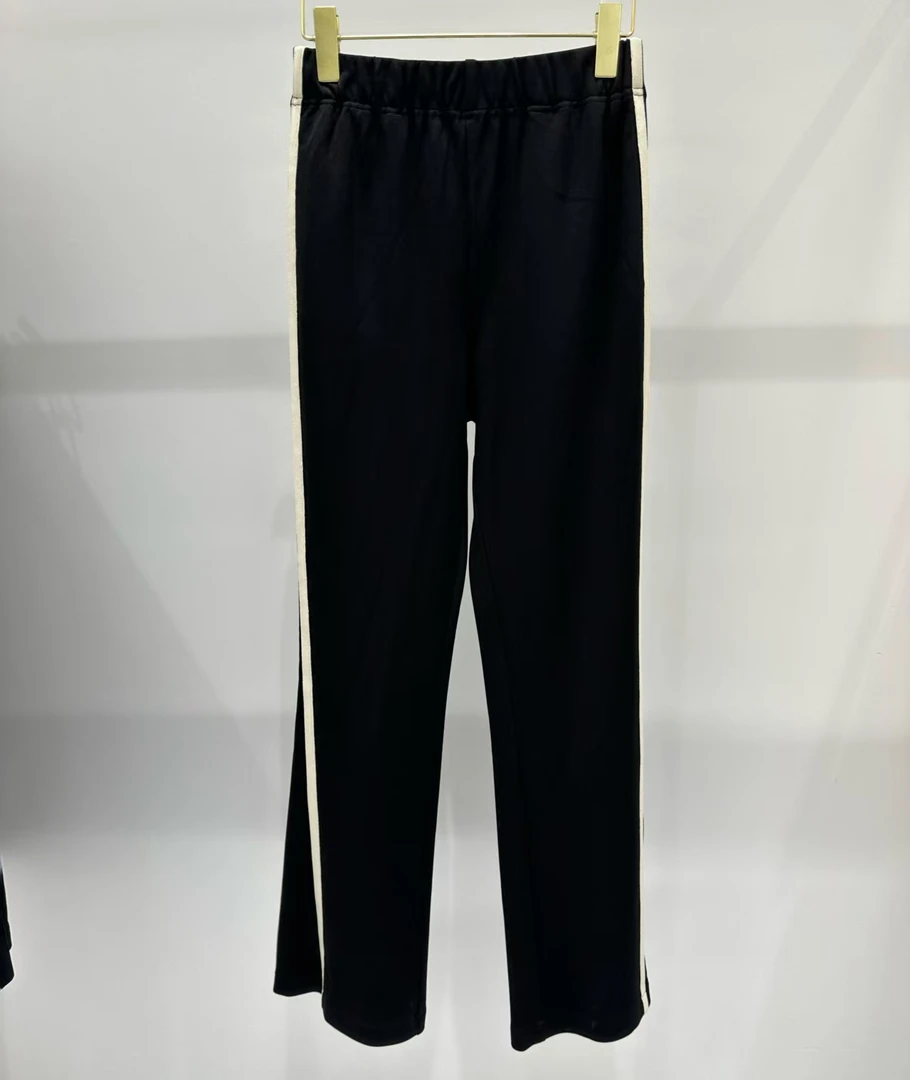 时尚拼接喇叭裤黑色九分裤常规休闲裤女装长裤阔腿裤8957