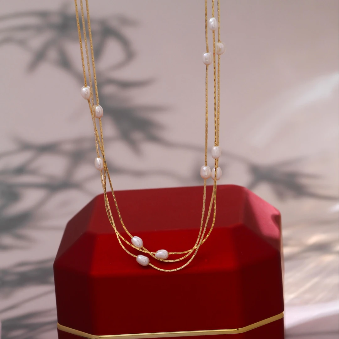 铜合金项链 《货号9014》春夏新款多层叠戴小米珠项链（链长40+5）