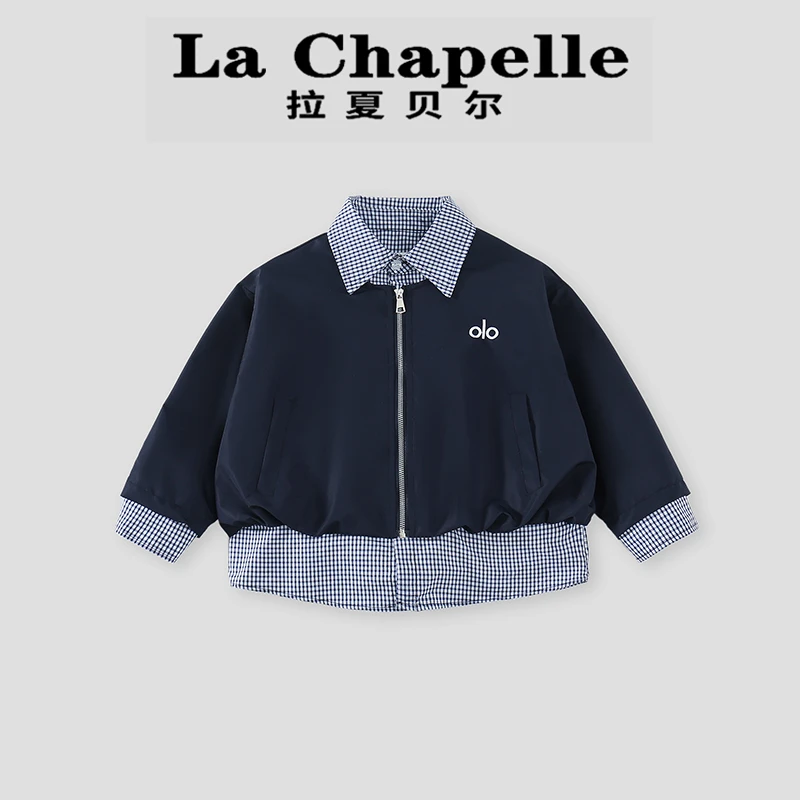 La Chapelle【拉夏贝尔】儿童秋季休闲格子衬衫假两件外套LA1792