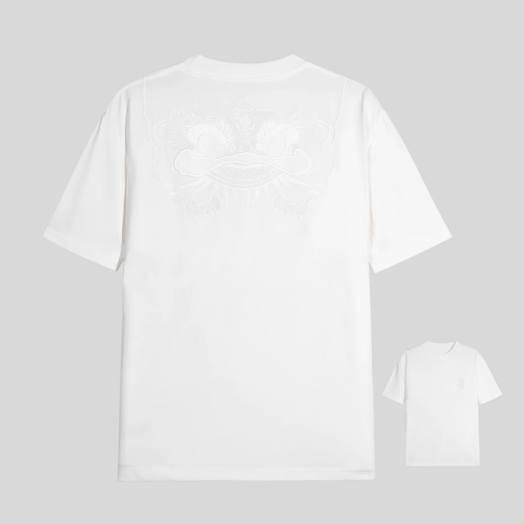 【花】国风经典百搭短袖时尚醒狮刺绣T恤 y213#