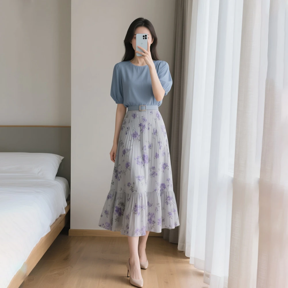 2025夏季新款女装时尚穿搭减龄碎花两件套装半身裙轻熟气质优雅潮