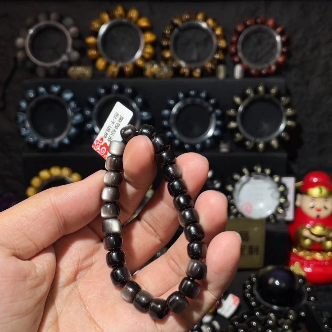 1***u黑曜岩未镶嵌手链8mm银老型