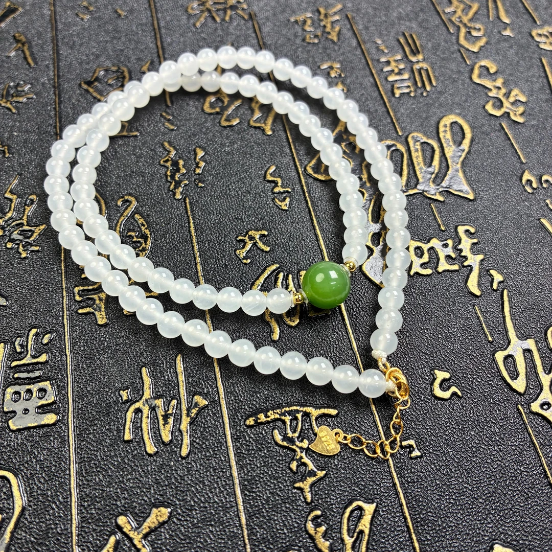 和田玉圆珠项链【小北质检】ZJH121Z88多样性发一