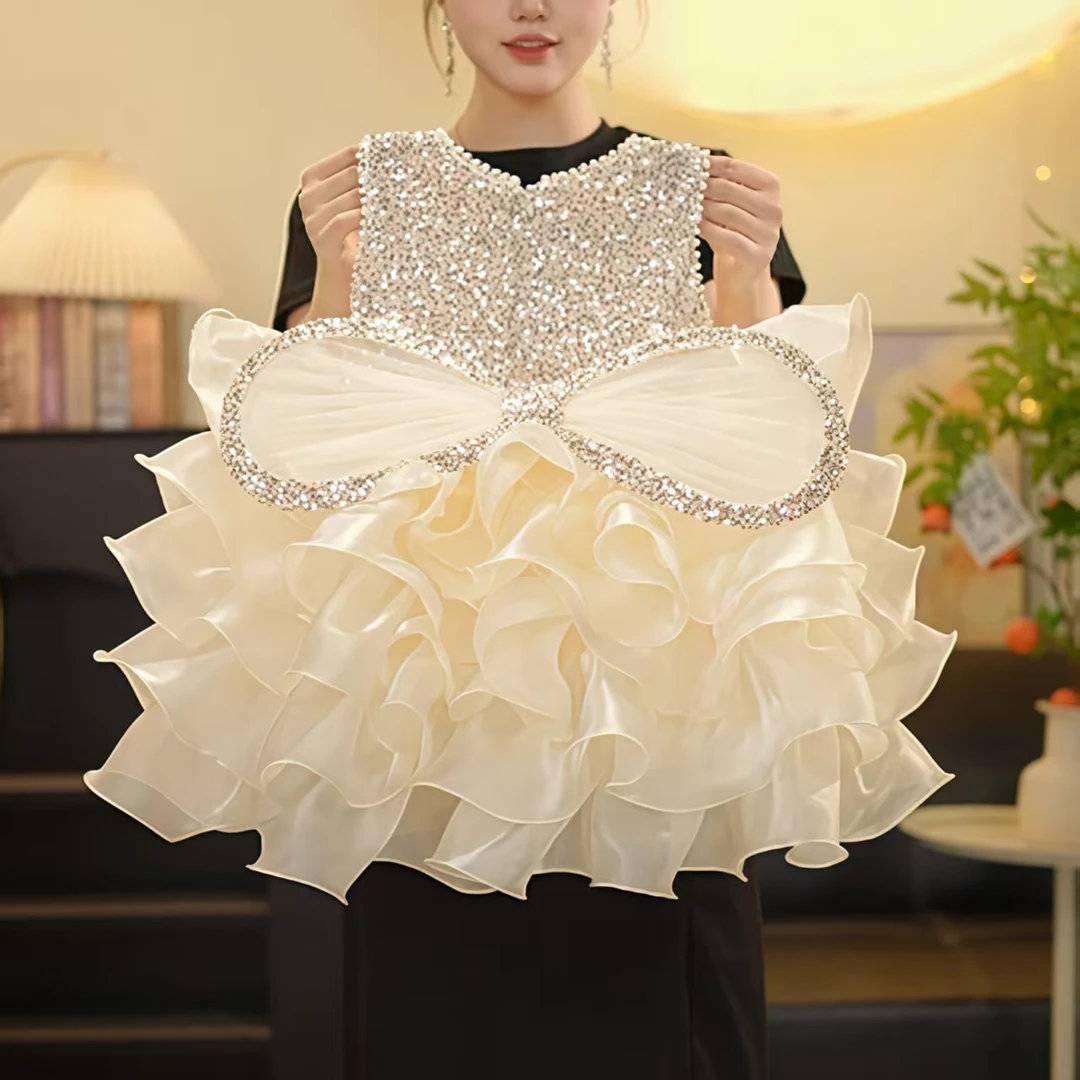 女童连衣裙夏季2025新款儿童花童蛋糕蓬蓬裙女孩生日礼服公主裙子