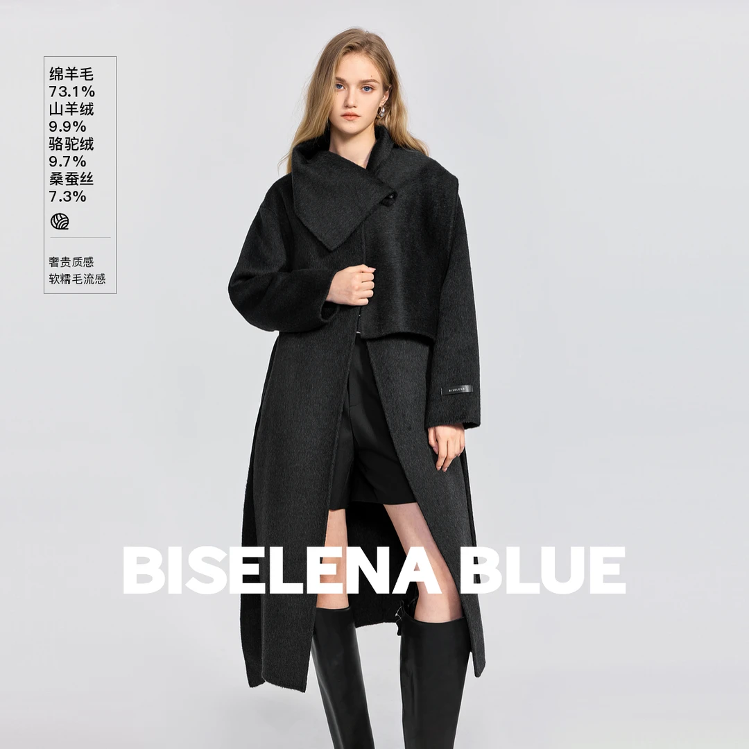 【商场同款】贝茜妮时尚披肩围巾双面呢大衣女2025年冬季新款外套