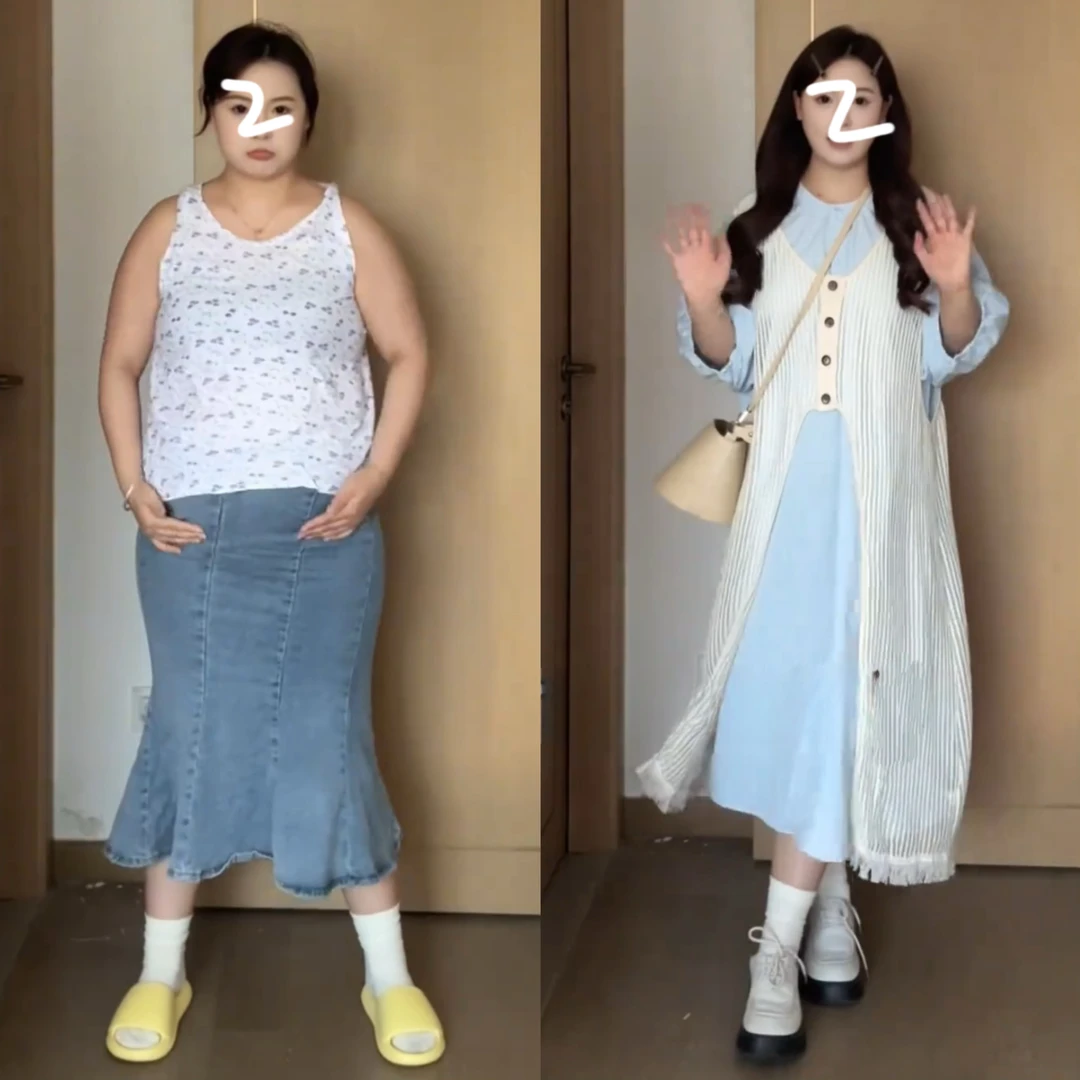 大码女装镂空针织背心长裙衬衫裙两件套女夏胖mm法式减龄显瘦裙子